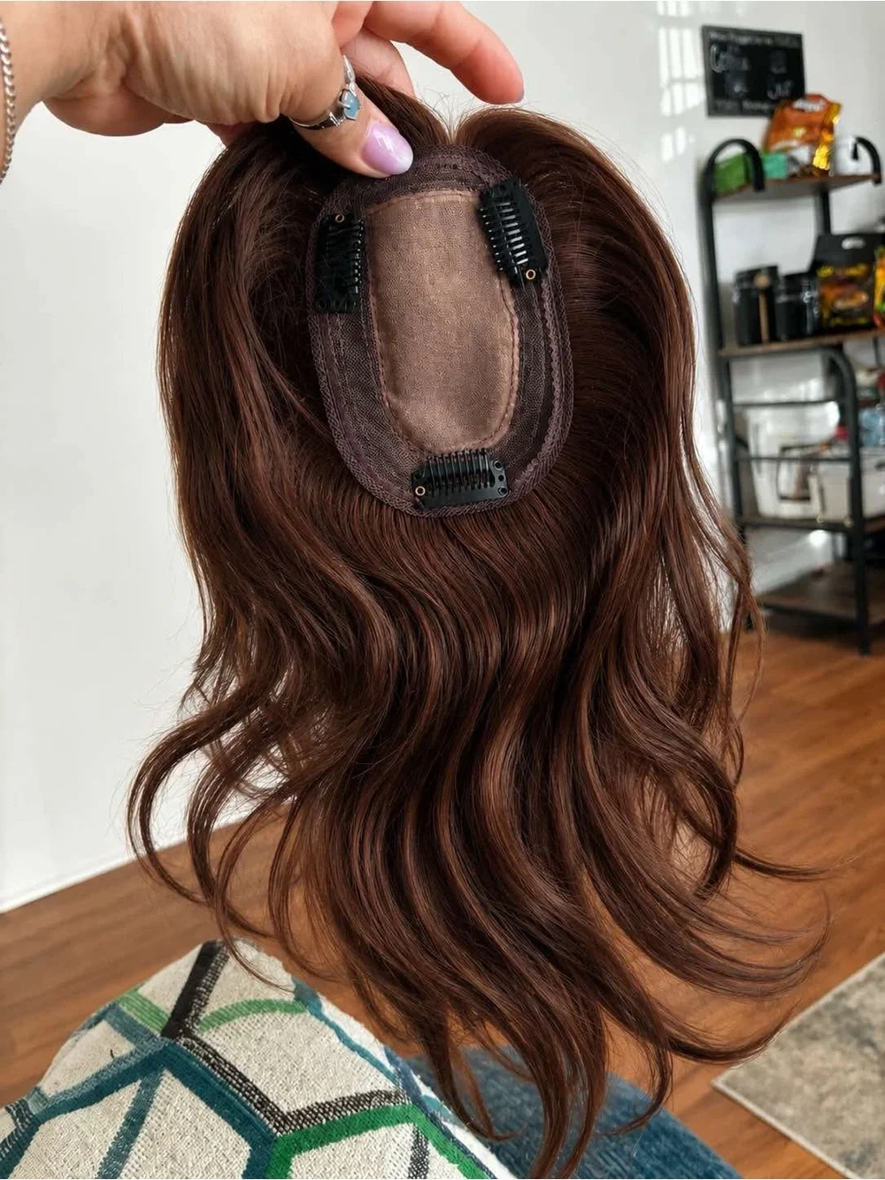 100 % real human hair topper chest nut color